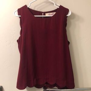 Elegant Red Blouse with Scalloped Edges